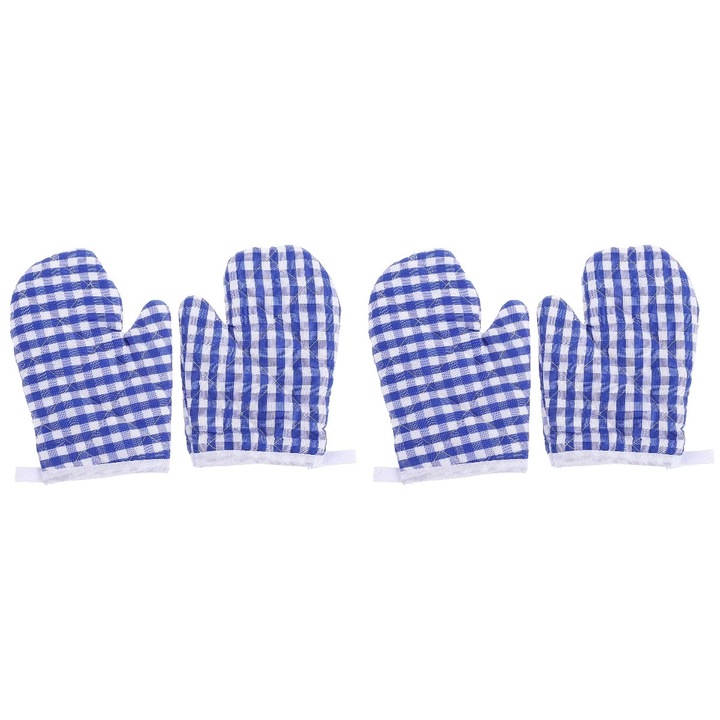 YANYXR BCS2917754 sütőkesztyű, poliészter, hőálló és csúszásmentes, kék/fehér kockás, 4 darabos szett
