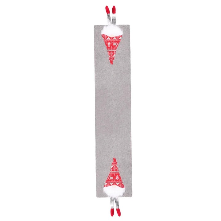 YANYXR BCS2917811 karácsonyi asztali futó, textil, arctalan baba motívumokkal, szürke/piros, 212 x 34 cm