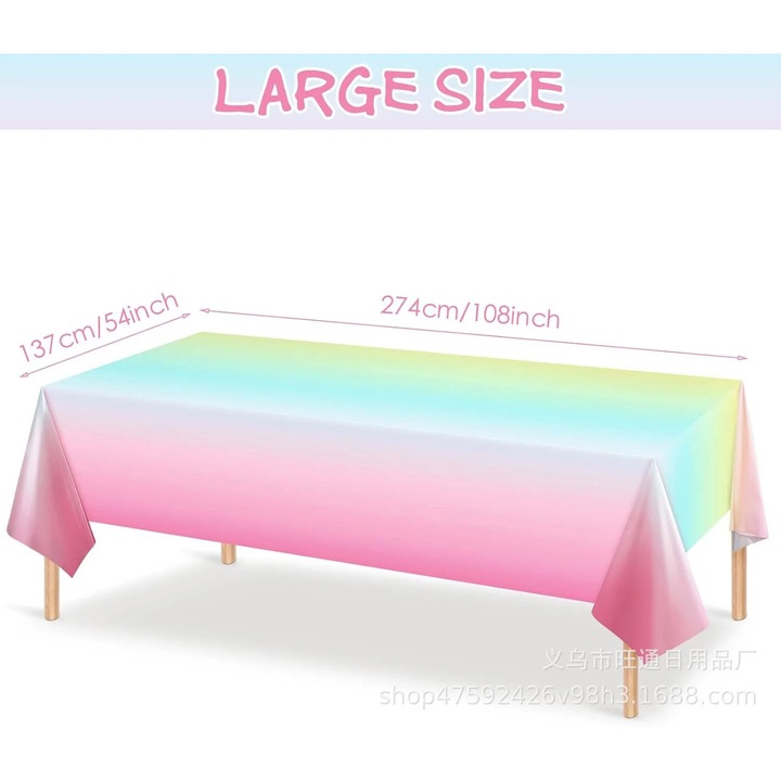 YANYXR BCS2917759 műanyag, eldobható asztalterítő, szivárvány mintás, többszínű, 234 x 137 cm