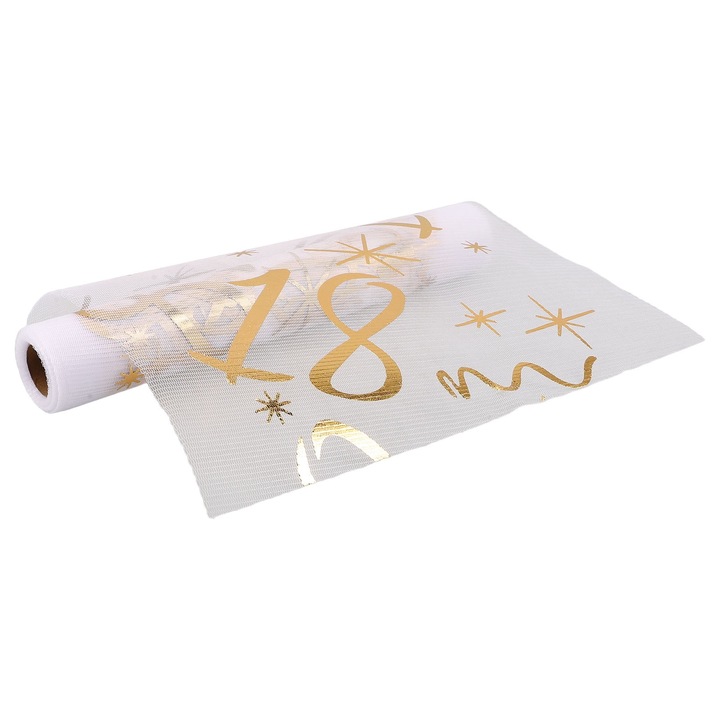 YANYXR BCS2917838 asztali futó, poliészter háló fóliázott "18" mintával, 500 x 28 cm, arany
