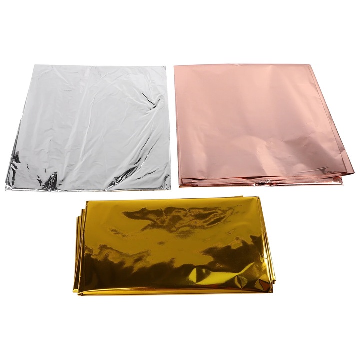 YANYXR BCS2917786 PET fólia asztalterítő, 3 darab, 270 x 100 cm, rózsaarany/arany/ezüst
