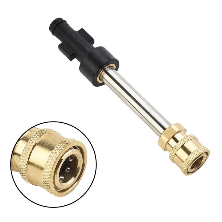 Adaptor rapid pentru aparat de spalat cu presiune K0323-0807-CJ7444, 1/4 in Quick Disconnect, alama si otel inoxidabil, pana la 3600 PSI, compatibil Karcher, auriu/negru