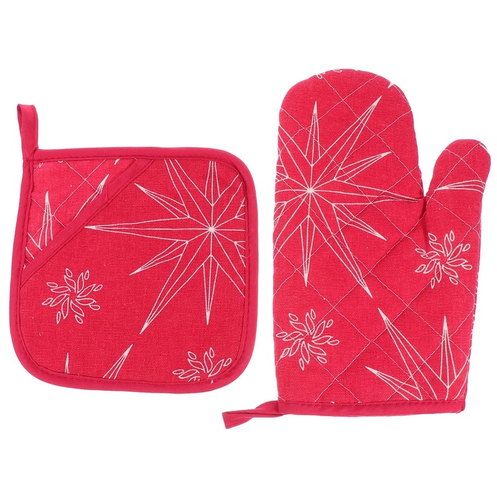 YANYXR BCS2917760 hőálló kesztyű és edényalátét szett, poliészter és pamut, piros, 25 x 15 x 1 cm