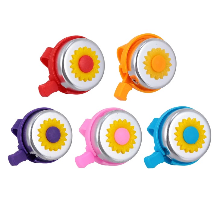Sonerie pentru bicicleta ZYBLSSBB LSM2xh2028-BCS0116105, in forma de floare-soare, din plastic, universala pentru ghidon, multicolor, 6 x 6 x 6 cm