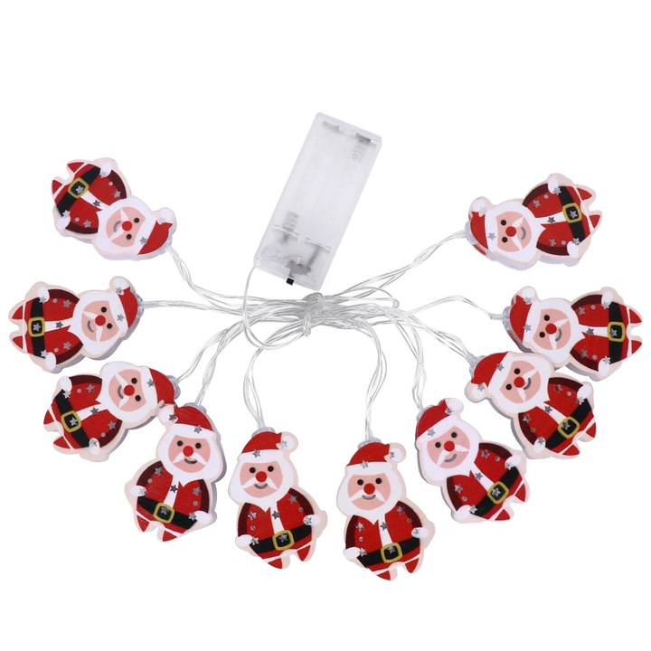 YANYXR BCS2918574 LED fényfüzér, 10 LED, 2×AA tápellátás, 165 cm, Mikulás figurák, többszínű