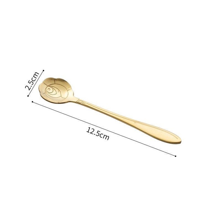 Lingurita pentru cafea din otel inoxidabil 410, model trandafir (K0323-0807-CJ7278), lustruit oglinda, auriu, 12,5 cm
