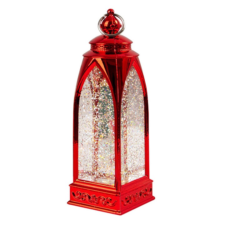 YANYXR BCS2919604 LED karácsonyi dekorációs lámpa, PVC lámpás flitterekkel és LED-del, gombelemes tápellátás, piros, 15 x 5 x 5 cm