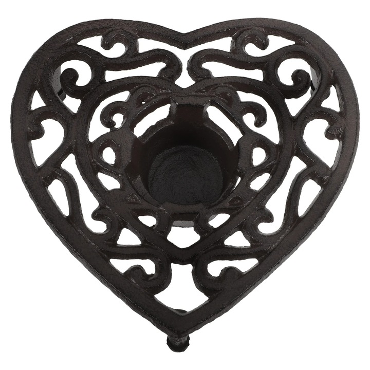 YANYXR BCS2922090 öntöttvas teamelegítő állvány, háromlábú gyertyatartóval tealight gyertyához és dekoratív szív alakú kivágással, szürke, 16,5 x 16 x 5 cm