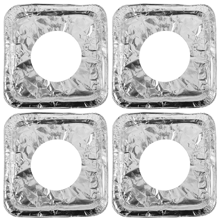 Capace de protectie pentru arzator pe gaz YANYXR BCS2921878, folie de aluminiu grosa, de unica folosinta, universal, argintiu, set 10, 22 x 22 x 2 cm