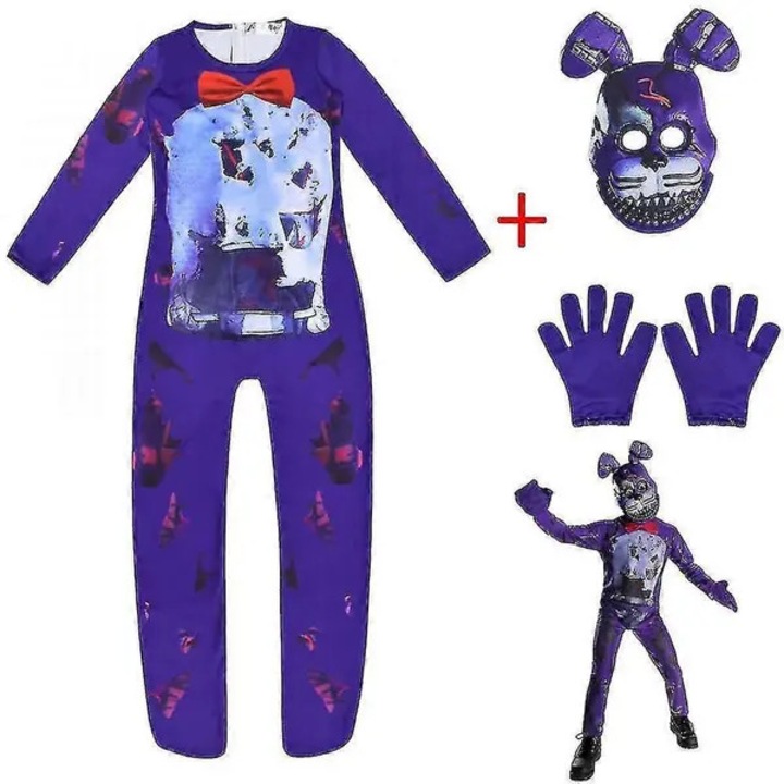 Костюм за косплей за деца от полиестер Five Nights at Freddy's Bonnie с маска и ръкавици, лилав, 120 см