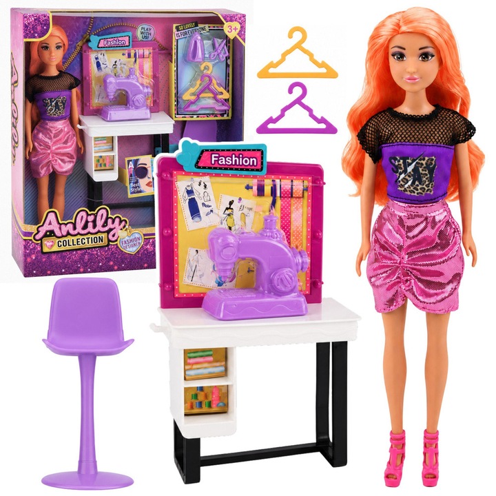 Papusa creator de moda masina de cusut accesorii croitoreasa mobilier, Anlily