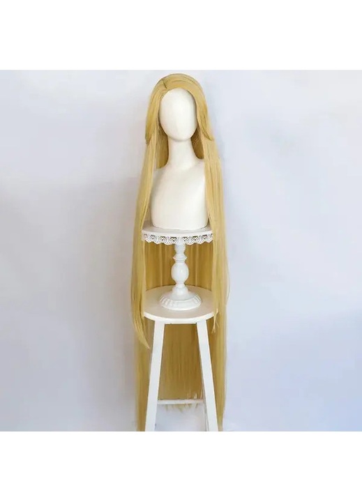 Peruca cosplay din par sintetic Rapunzel, lunga dreapta rezistenta la caldura, include boneta, blond, marime unica