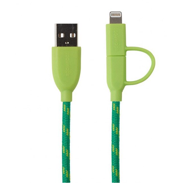 Cablu de date Boompods Duo, MicroUSB - Lightning, MFI, Verde