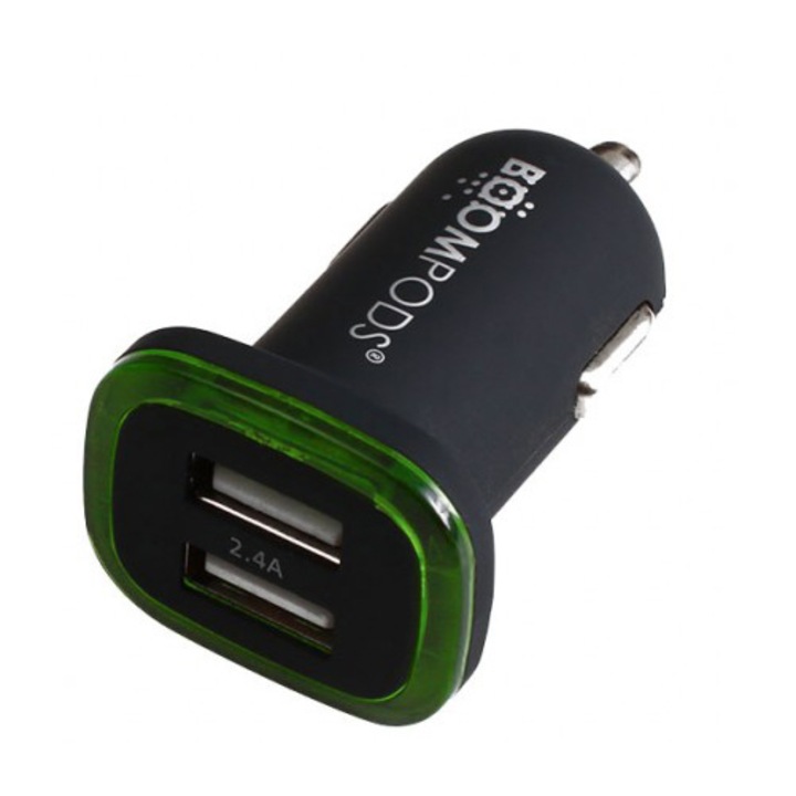 Incarcator auto Boompods Mini, Dual USB, 2.4A, Negru