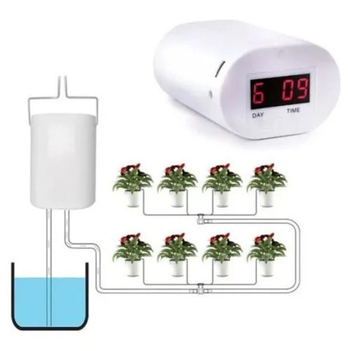 K0544-26807-1633-MLC automata öntözőrendszer cserepes növényekhez, LED kijelzővel, csepegtető öntöző készlettel, USB tápellátással, 3 m tömlővel, 60–120 napos működéssel, fehér