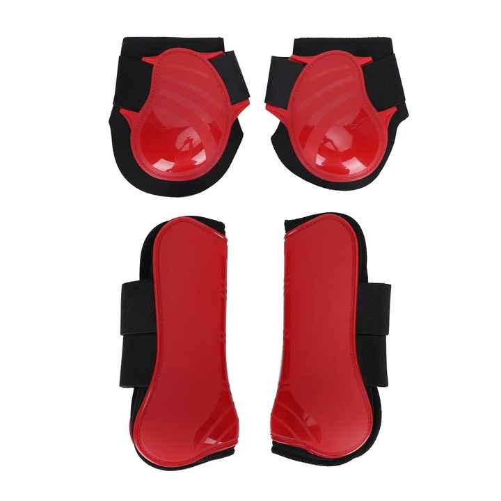 Set 4 protectii pentru picioare cal ZYBLSSBB LSM2xh2499-BCS0039898, din PU si neopren, amortizare elastica, respirabil, rosu