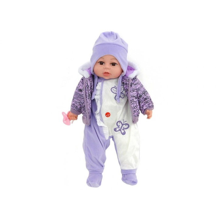 Papusa bebelus ADAR 771889, vorbeste si canta in poloneza, cu suzeta, 45 cm, multicolor