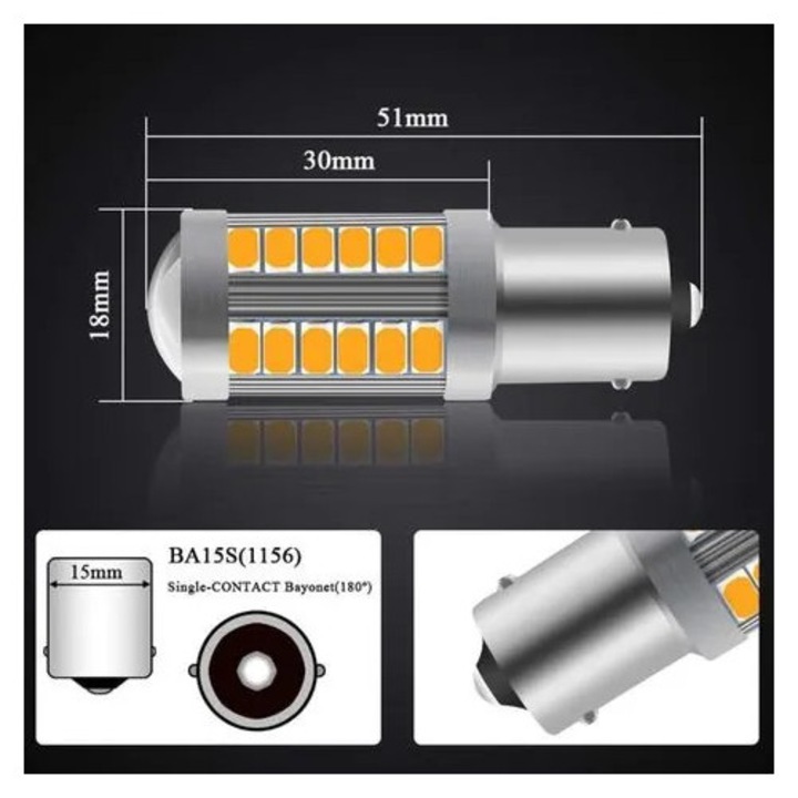 Bec auto LED 1156 BA15S P21W, 33x SMD 5630, sárga (irányjelző), 12-30V, alumínium ház, 4 db-os készlet, K0544-26807-1296-MLC