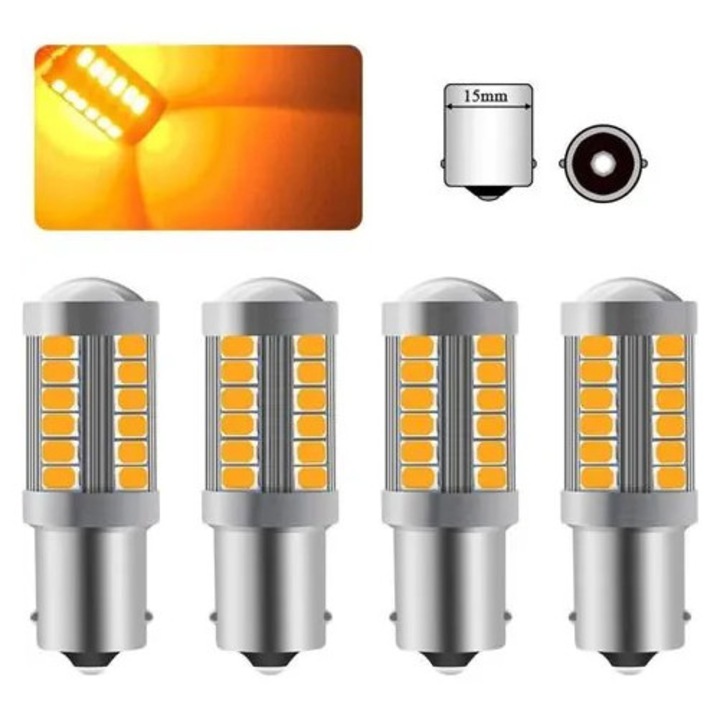 Bec auto LED 1156 BA15S P21W, 33x SMD 5630, sárga (irányjelző), 12-30V, alumínium ház, 4 db-os készlet, K0544-26807-1296-MLC