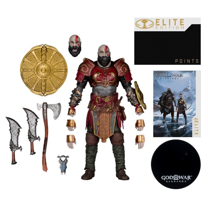 Колекционерска фигурка McFarlane Toys Elite Edition MCF11819 God of War Ragnarok, 18 см, многоцветна, 22 точки на артикулация, включени аксесоари (щит, брадва Левиатан, Остриета на Хаоса, алтернативна глава и ръце)
