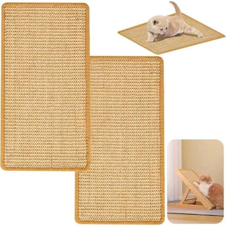 Covoras de zgariat pentru pisici cidiscount-xwx-260810-907, sisal, antiderapant, set 2 buc., bej, 25 x 50 cm