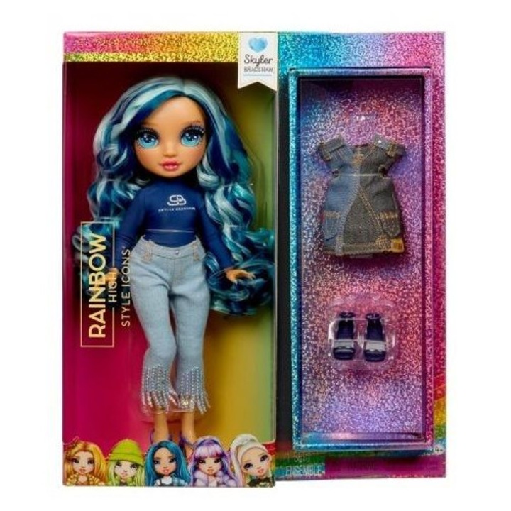 Papusa colectionabila MGA Rainbow High Skyler, set cu rochie si pantofi, multicolor, cod 774230