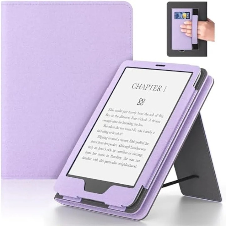 Husa tableta K0538-C260807-0382-AMZ, functie stand, curea pentru mana, activare automata la deschidere, protectie robusta, mov deschis