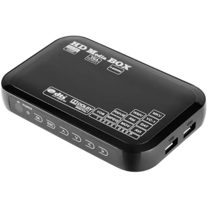 Player media HD K0538-C260807-1467-AMZ, Full HD 1080p, HDMI 1.3, suport USB/SD/MMC, compatibil cu HDD 2TB, decodare H.264/MKV/RMVB, Dolby/DTS, negru