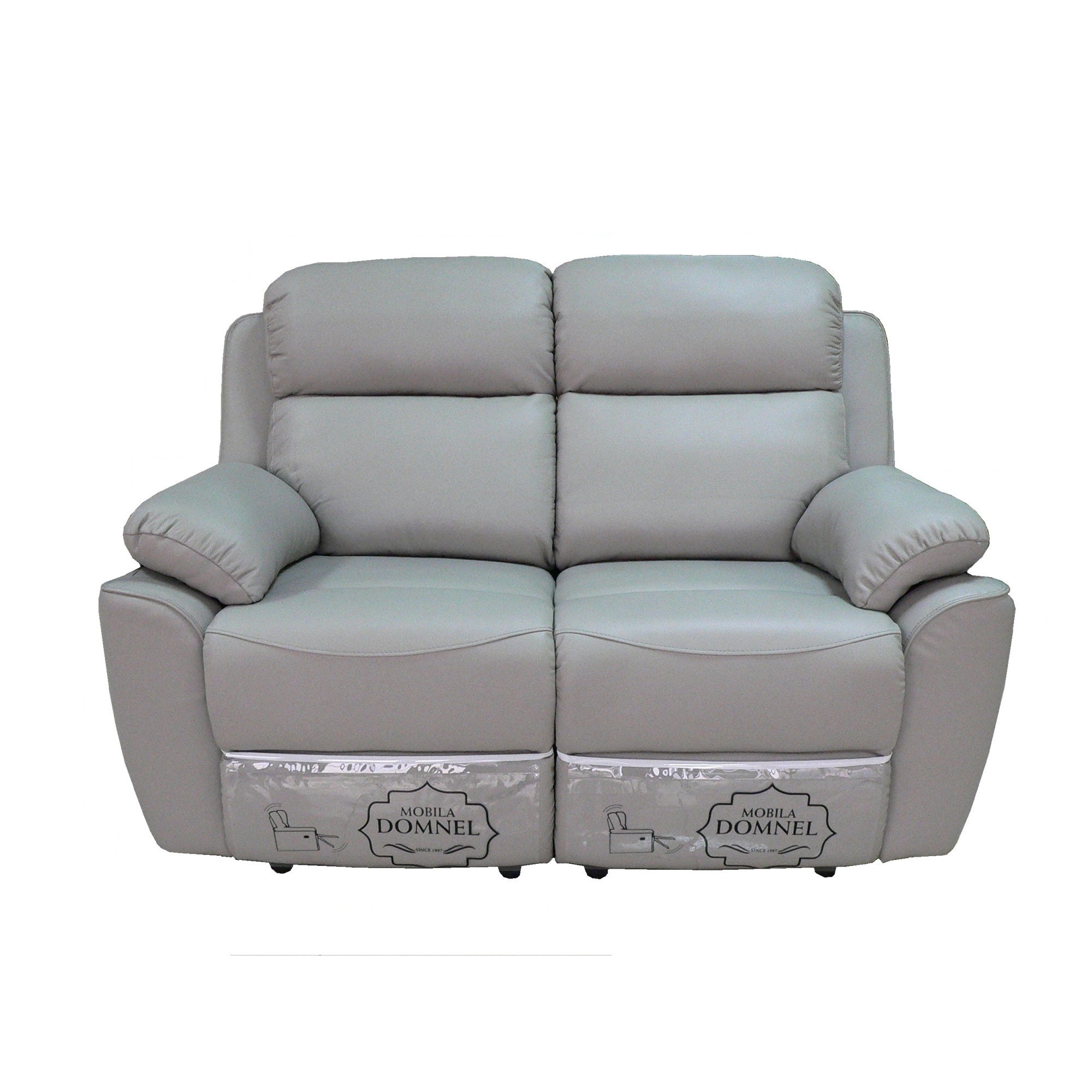 Canapea 2 locuri cu 2 reclinere manuale, Md 2631, Piele naturala suprafata de contact, lungime 145 cm, culoare gri 3586