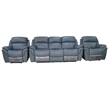 Set canapea 3 locuri cu 2 reclinere manuale si 2 fotolii cu recliner manual, Piele naturala suprafata de contact, Md 2458, A 3845 albastru Set canapea 3 locuri cu 2 reclinere manuale si 2 fotolii cu recliner manual, Piele naturala suprafata de contact, Md 2458, A 3845 albastru