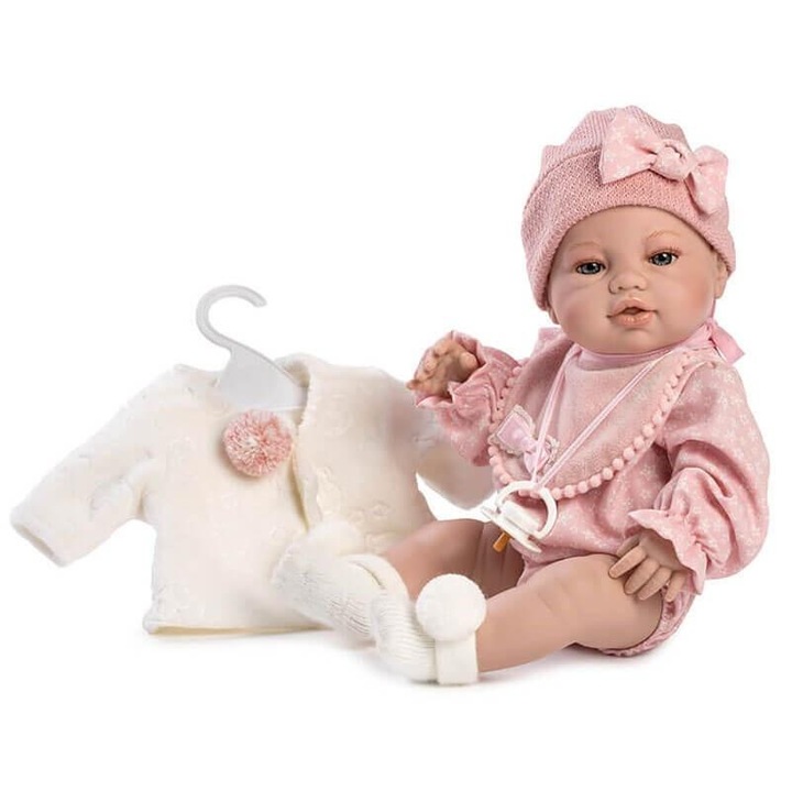 Papusa bebe Berbesa Manita 783273 cu accesorii, vinyl, roz/crem, 42 cm