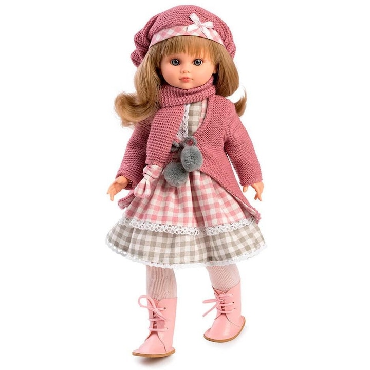 Papusa Berbesa Fany 42 cm din vinil, in picioare, cu bereta si esarfa, parfum vanilie, multicolor, model 783383