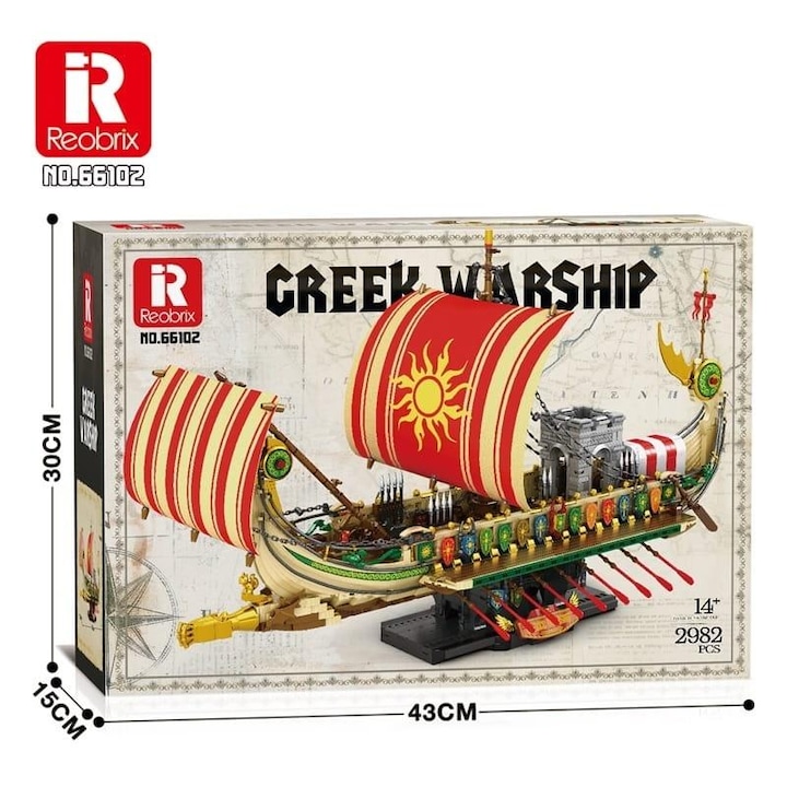 Görög hadihajó Reobrix modell No.66102, építőkészlet 2982 darab, többszínű, hossza 43 cm