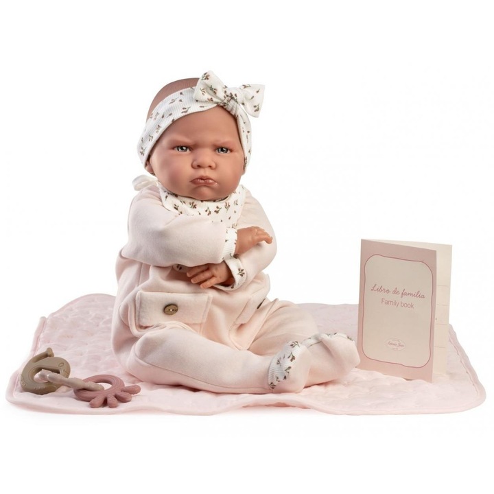 Papusa reborn Antonio Juan Berta 52 cm (model 789315), cu patura si accesorii, multicolor