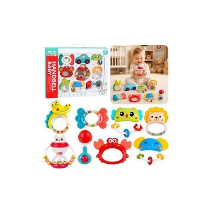 Комплект от 9 дрънкалки за бебета Leantoys 796698, животински модели, многоцветни