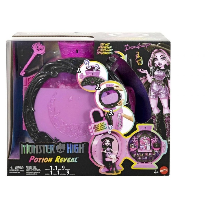 Set papusa Monster High Mattel Potion Reveal Draculaura, cu accesorii si cutie de colectie, multicolor, cod 798695