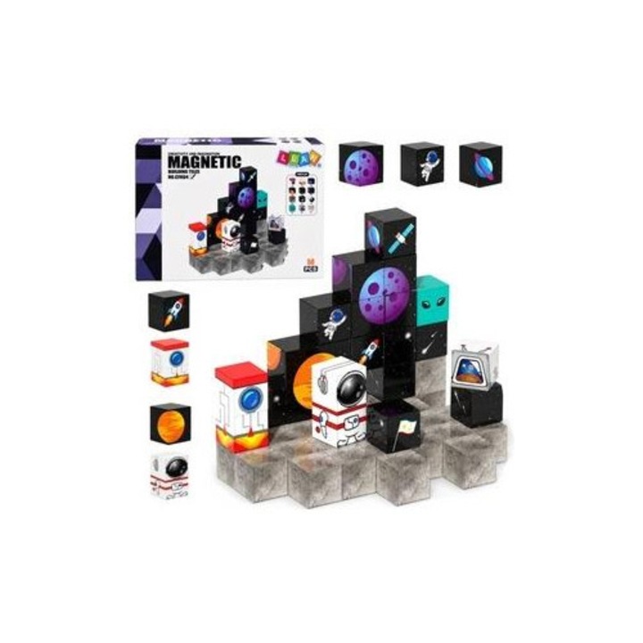 Cuburi magnetice Leantoys Kosmos 3D, 50 piese, multicolor, model 800525