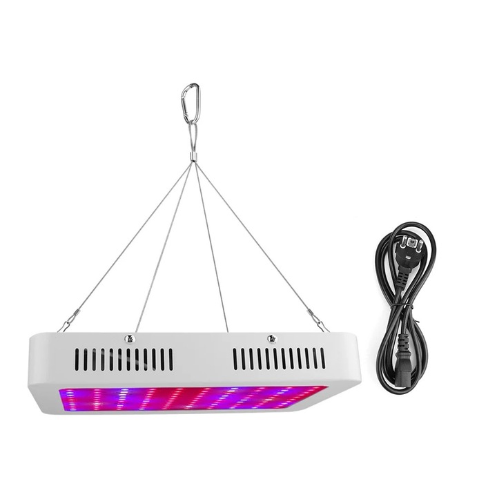 Lampa de crestere LED ZYBLSSBB LSM2xh115-BCS0033148, 1000W, spectru dublu full (VEG/BLOOM), 100 x 10W LED (71 rosu 620–630nm/20 albastru 450–460nm/5 alb 3000K/2 UV/2 IR), AC85–265V, alb, priza EU