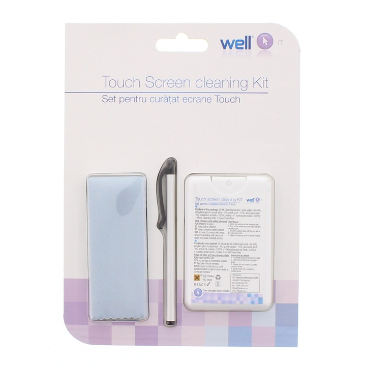 Set de curatare Well, cu lichid, pentru tablete, fara amoniac, solutie, material texti, touch pen