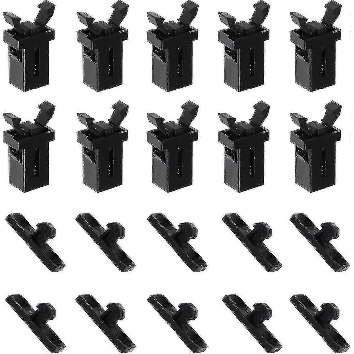 Incuietoare/clema capac pentru cos de gunoi compatibil Brabantia, plastic, negru, set 10 perechi, cod FG123K0225-260807-013, dimensiuni 21x15x8 mm (comutator) / 25x7x3 mm (placa)