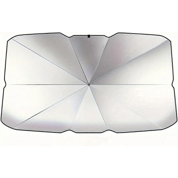 Parasolar tip umbrela pentru parbriz FG123K0225-260807-1141, acoperire argintie reflectorizanta, protectie UV si izolare termica, deschidere rapida, husa inclusa, argintiu, 140 x 80 cm