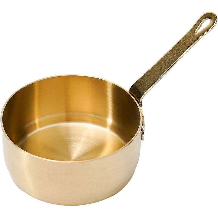 Cratita mica din inox 100 ml, maner lung cu orificiu pentru agatare, auriu, model FG123K0225-260807-1598