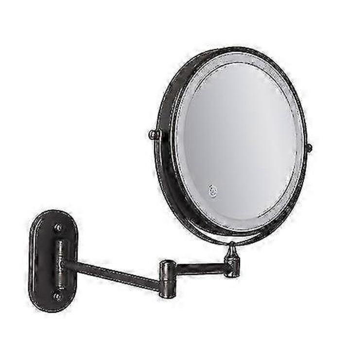 Oglinda de machiaj montata pe perete FG123K0225-260807-2702, dubla fata 1x/5x, LED cu 3 moduri, alimentare baterii AAA/incarcare USB 1800 mAh, negru, diametru 20 cm