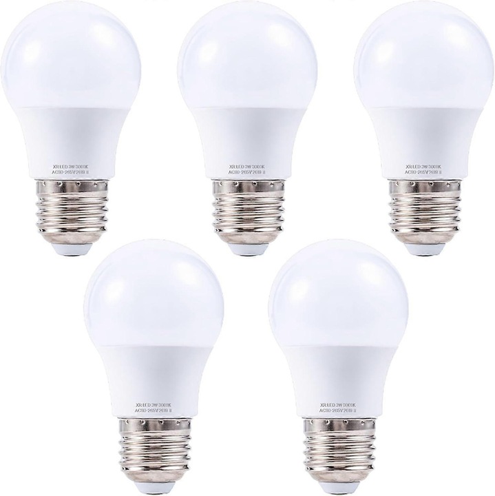 Bec LED E27 FG123K0225-260807-948, 3W (echivalent 30W), AC85-265V, 300 lm, 3000K (alb cald), 5 buc, alb