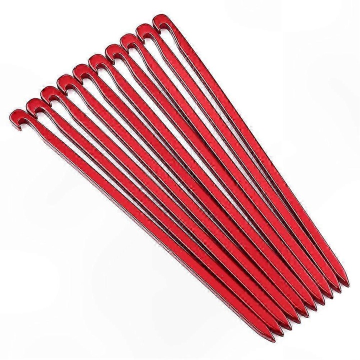 Tarusi pentru cort FG123K0225-260807-5101, aliaj de aluminiu, forma patrata cu cap plat, varf ascutit, 16 cm, rosu, set 10 buc