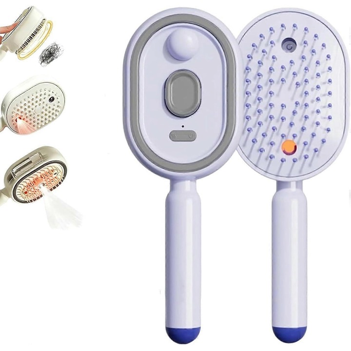 Perie de indreptat parul FG123K0225-260807-1381, spray nano-hidratant, perna de aer cu peri de masaj, placa ceramica, wireless, incarcare Type-C, mov