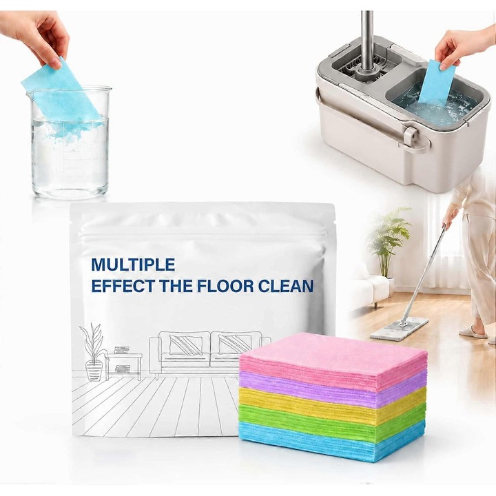 Tablete dizolvabile pentru curatarea pardoselilor multi-suprafata, pentru pardoseli sigilate (lemn, laminat, gresie, vinil), parfumate, multicolor