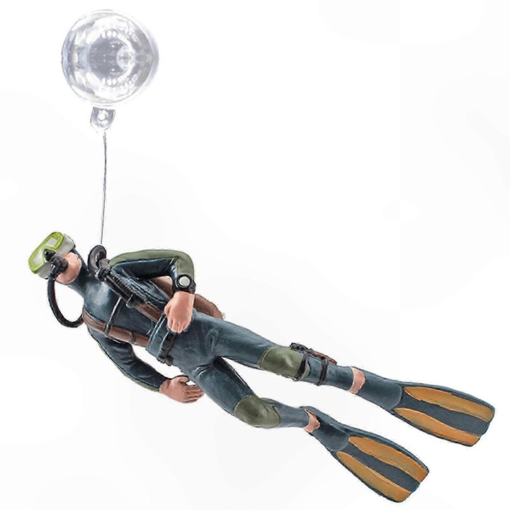 Decor pentru acvariu scafandru FG123K0225-260807-4534, rasina non-toxica, cu bila plutitoare si fir 40 cm, galben/verde, 12.5 x 4 cm