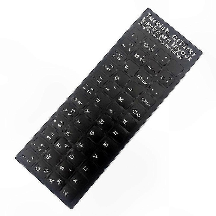 Autocolant pentru tastatura laptop, layout turcesc (Q), PVC imprimat, negru, FG123K0225-260807-4530