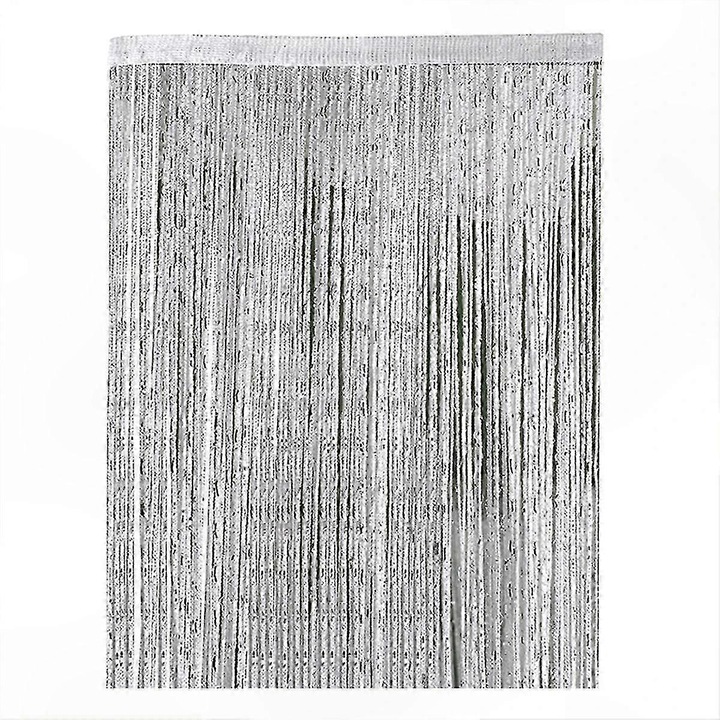 Perdea din snururi FG123K0225-260807-4540, 100% poliester cu panglici argintii, protectie impotriva insectelor, gri, 100 x 200 cm